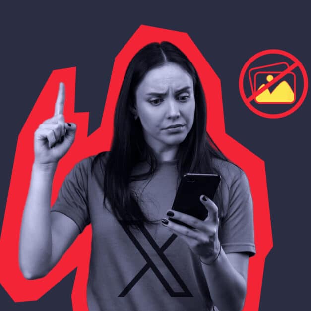 a woman holding a phone and pointing up