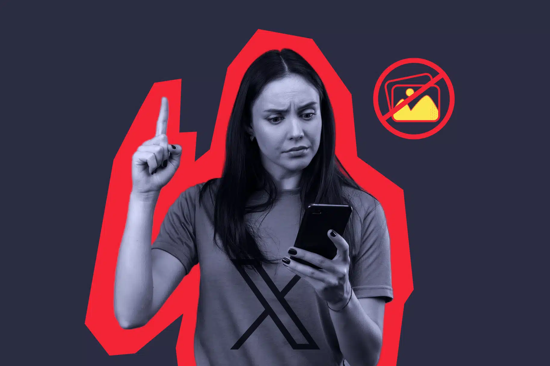 a woman holding a phone and pointing up